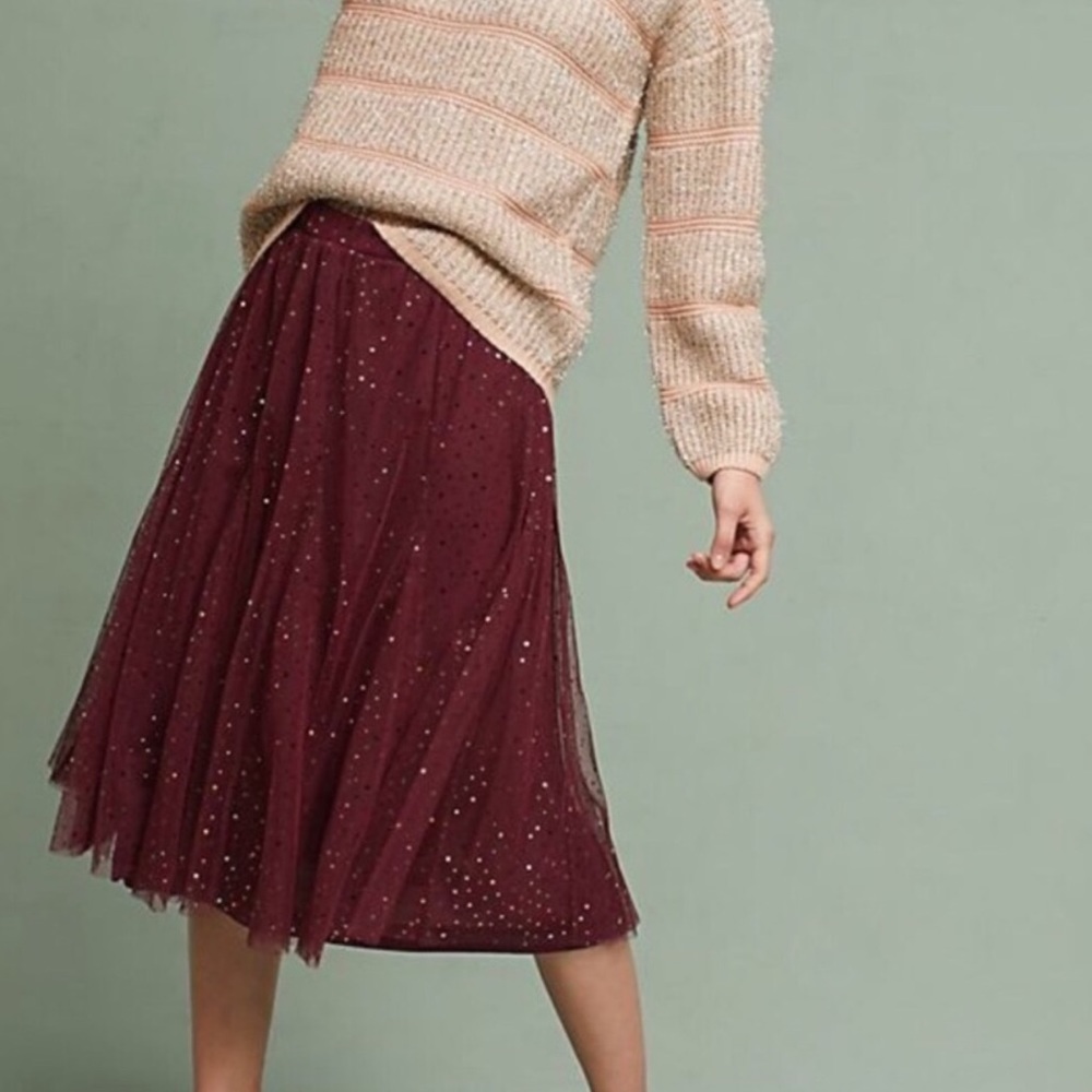 Anthropologie HD in Paris Tulle Skirt in Red/Wine